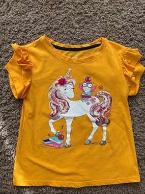 Cynthia Rowley Yellow Unicorn & Owl Ruffle Sleeve Tee